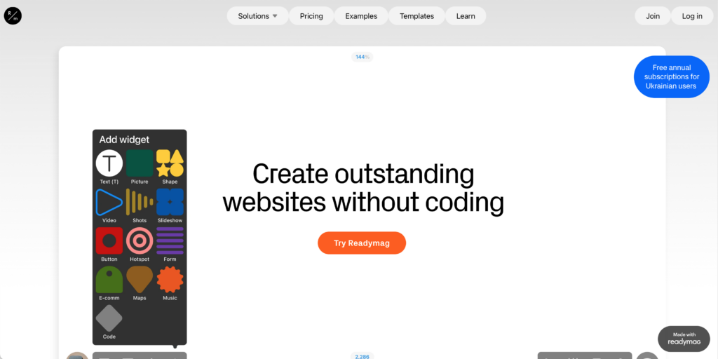Screenshot der Readymag-Startseite.