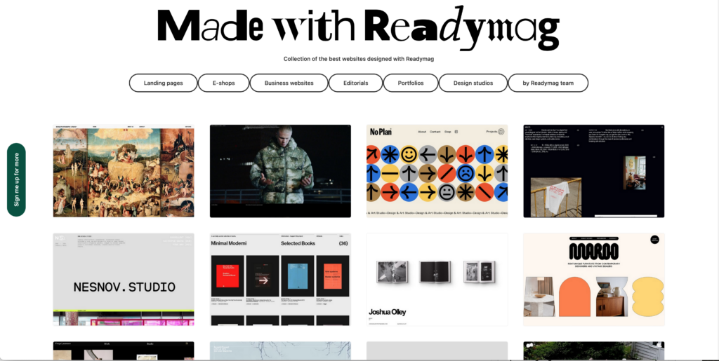 Screenshot der "Erstellt mit Readymag"-Seite.